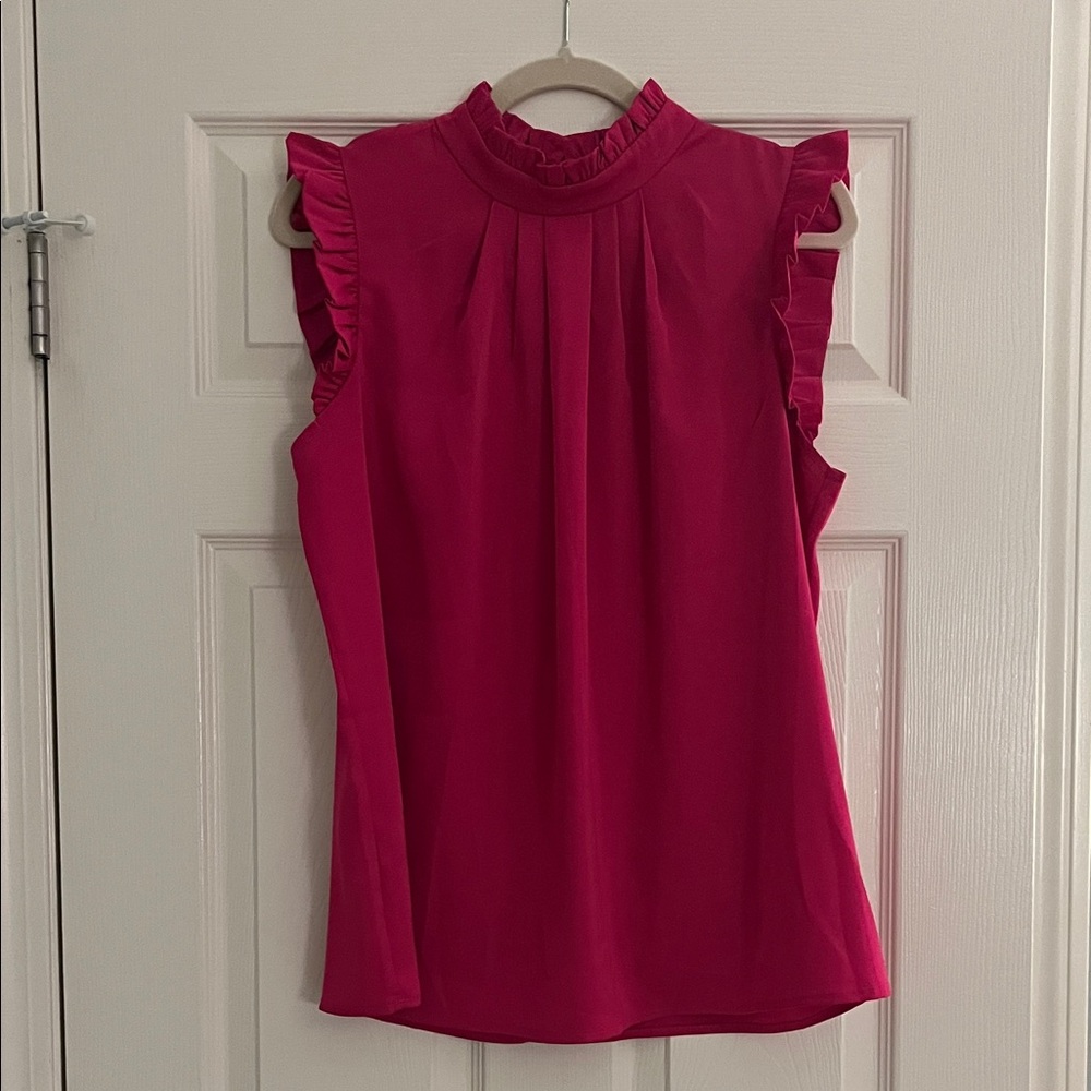 Elegant Hot Pink Ruffle Sleeve Women's Top